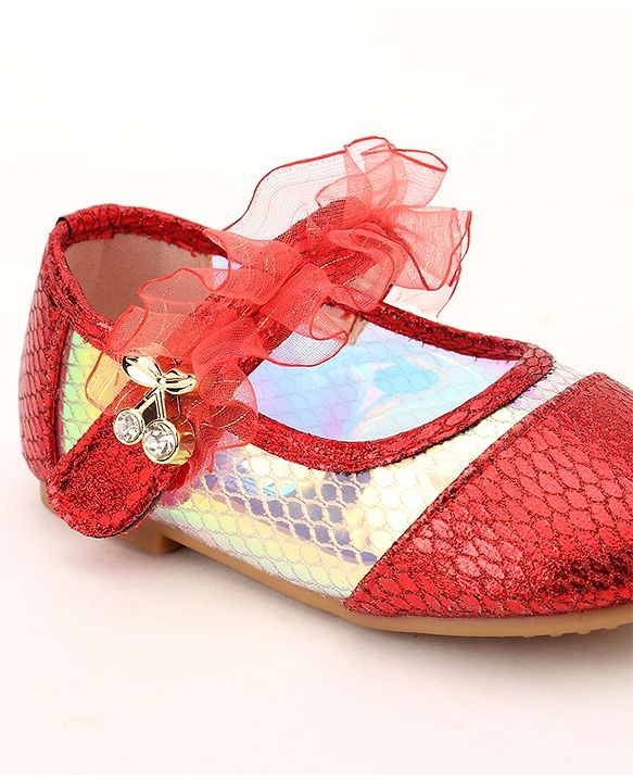 Cute Walk by Babyhug Party Wear Ballerinas Ruffle Detailing  - Red