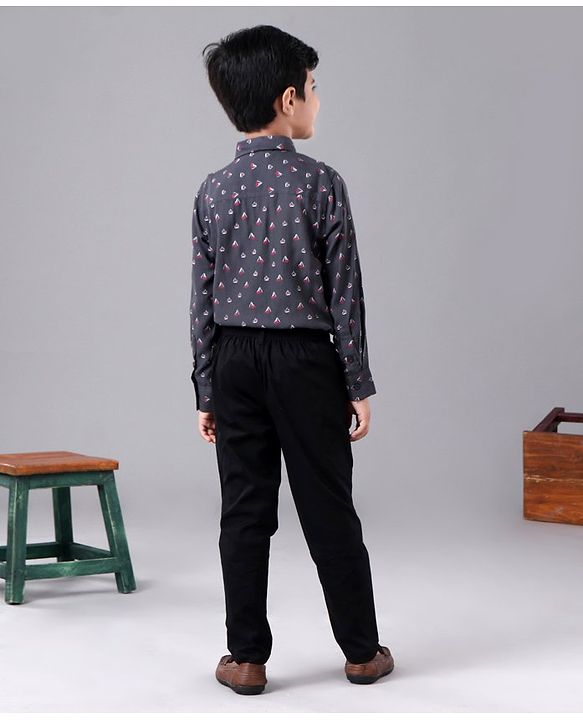 Babyhug Full Sleeves Shirts & Trouser - Grey