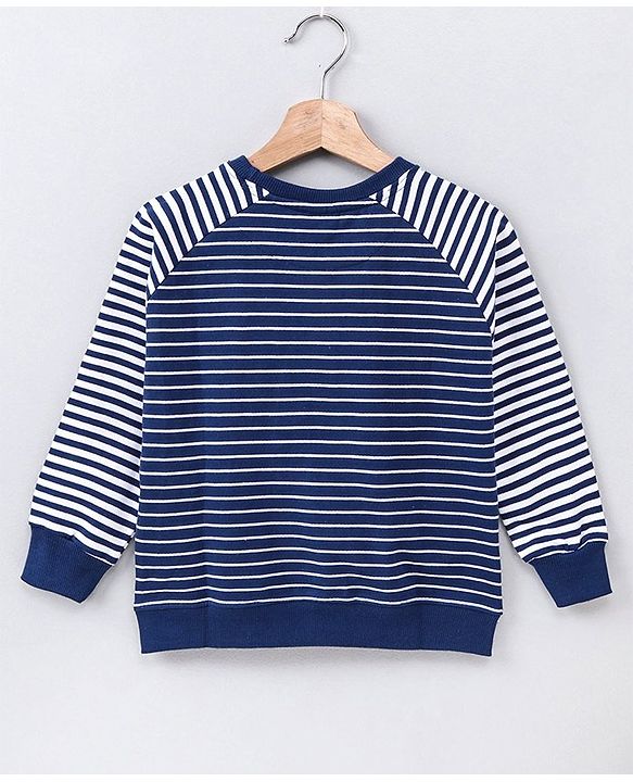 Babyhug Full Sleeves Striped Sweatshirt Boat Print - Navy Blue
