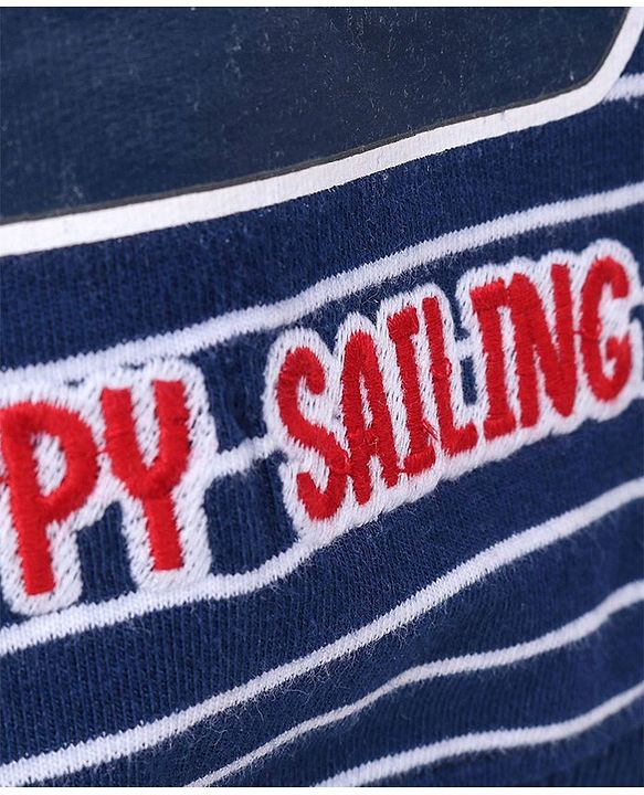 Babyhug Full Sleeves Striped Sweatshirt Boat Print - Navy Blue
