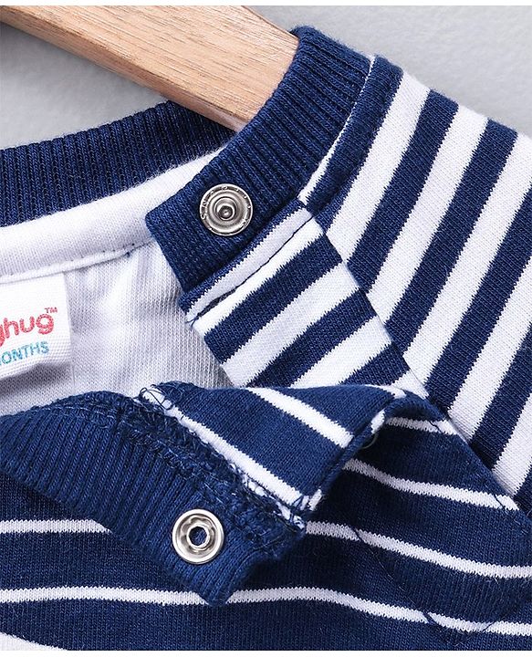 Babyhug Full Sleeves Striped Sweatshirt Boat Print - Navy Blue
