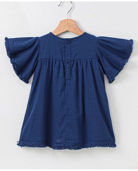Babyhug Half Sleeves Frock Floral Embroidery - Blue