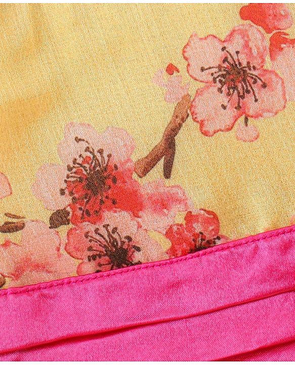 Babyhug Puff Sleeves Frock Floral Appliques - Yellow