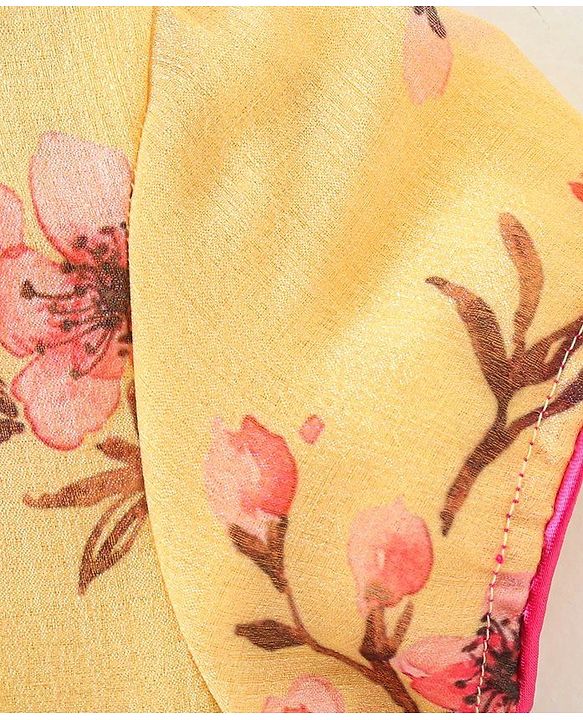 Babyhug Puff Sleeves Frock Floral Appliques - Yellow