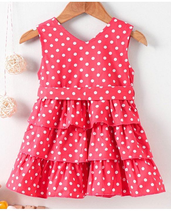 Babyhug Sleeveless Frock Polka Dot Print - Red