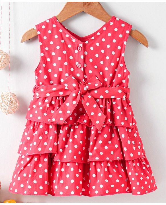 Babyhug Sleeveless Frock Polka Dot Print - Red