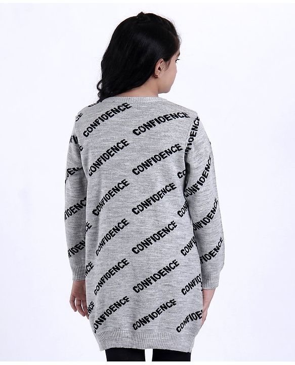 Pine Kids Medium Winter Full Sleeves Woollen Sweater Dress Confidence Print - Grey