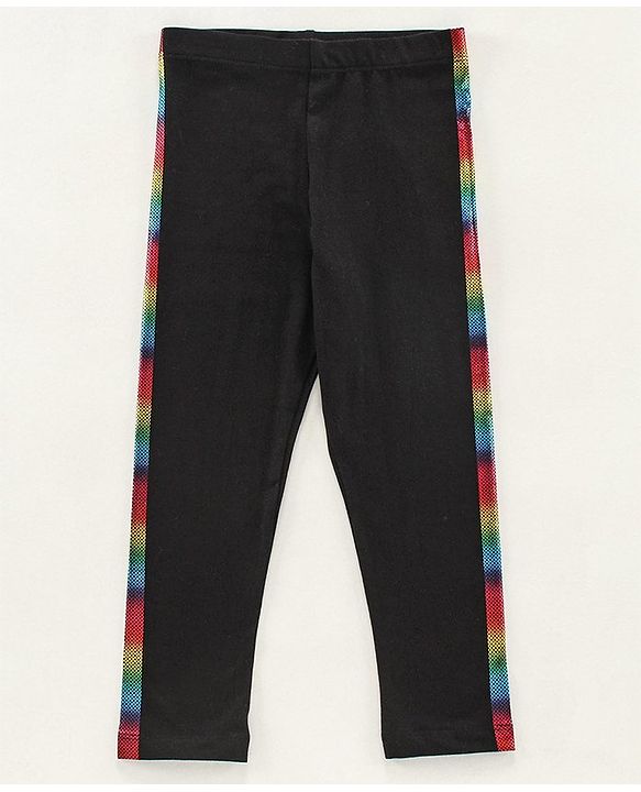 Pine Kids Full Length Organic Cotton Bio Wash Leggings Circular Print - Black