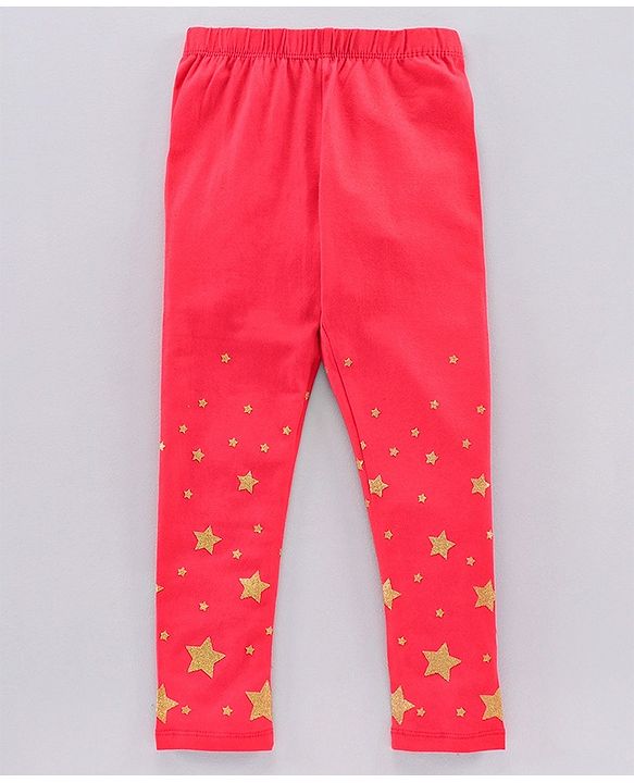 Pine Kids Ankle Length Organic Cotton And Biowash Leggings Star Print Pack of 2 - Pink Navy