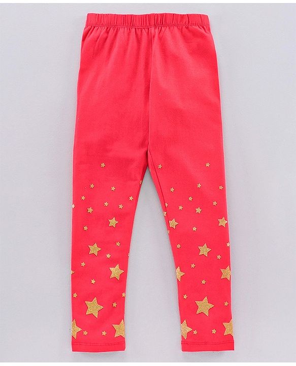 Pine Kids Ankle Length Organic Cotton And Biowash Leggings Star Print Pack of 2 - Pink Navy