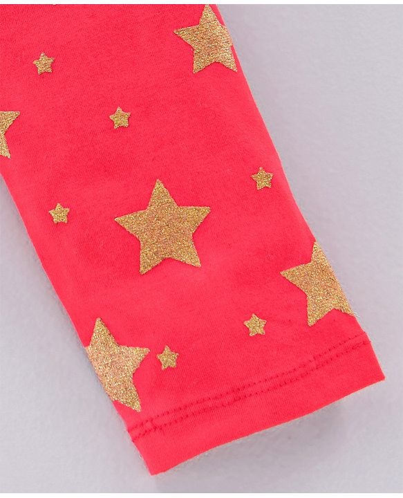 Pine Kids Ankle Length Organic Cotton And Biowash Leggings Star Print Pack of 2 - Pink Navy