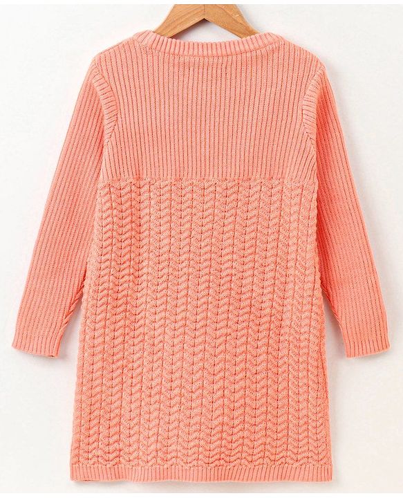 Pine Kids Full Sleeve Knee Length Dress Solid Color - Peach