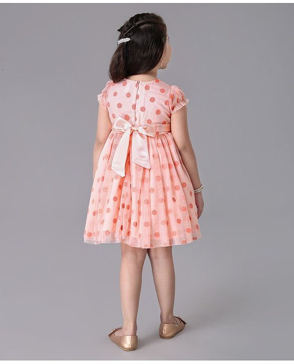 Babyhug Cap Sleeves Party Wear Dots Print - Peach