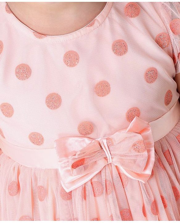 Babyhug Cap Sleeves Party Wear Dots Print - Peach