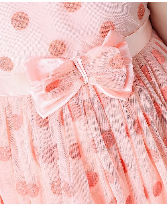 Babyhug Cap Sleeves Party Wear Dots Print - Peach