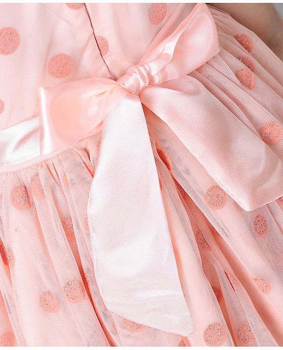 Babyhug Cap Sleeves Party Wear Dots Print - Peach