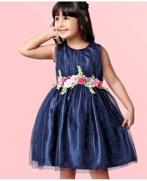 Babyhug Sleeveless Frock With Corsage - Blue