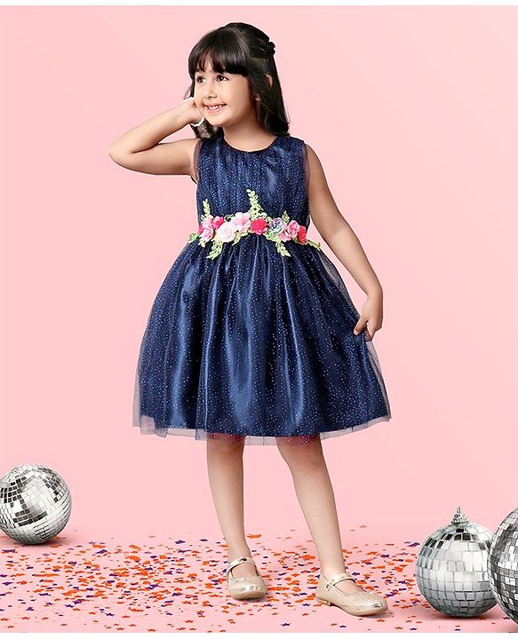 Babyhug Sleeveless Frock With Corsage - Blue