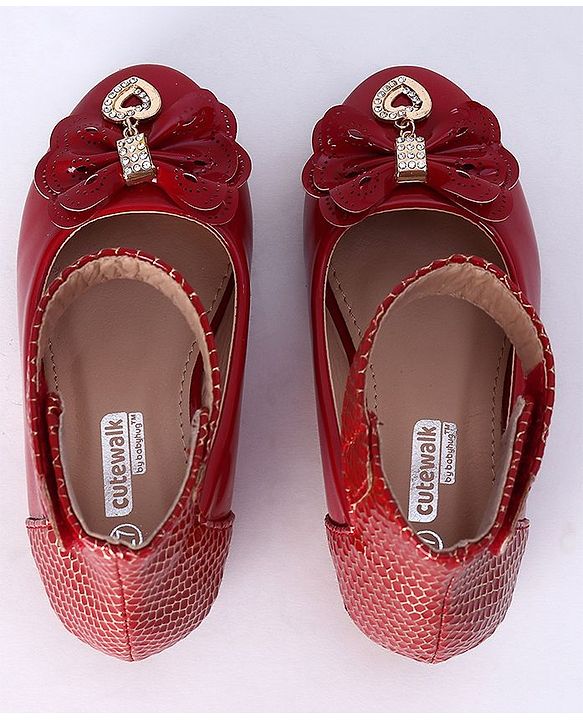 Cute Walk by Babyhug Party Wear Belly Shoes Bow Appliques - Pink