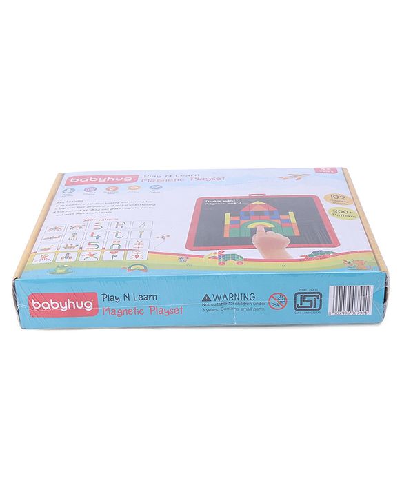 Babyhug Play N Learn Double Side Board with 102 Magnetic Shapes| Playset With Write & Wipe Feature| Puzzle Book with 300+ Patterns| 1 Sketch Pen and Duster Learning and Educational Toy for 4-6 Years Kids| Gifting Toy| BIS Certified