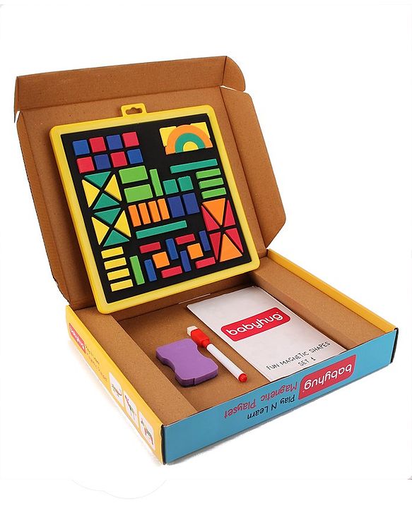 Babyhug Play N Learn Double Side Board with 102 Magnetic Shapes| Playset With Write & Wipe Feature| Puzzle Book with 300+ Patterns| 1 Sketch Pen and Duster Learning and Educational Toy for 4-6 Years Kids| Gifting Toy| BIS Certified