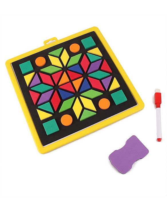 Babyhug Play N Learn Double Side Board with 102 Magnetic Shapes| Playset With Write & Wipe Feature| Puzzle Book with 300+ Patterns| 1 Sketch Pen and Duster Learning and Educational Toy for 4-6 Years Kids| Gifting Toy| BIS Certified