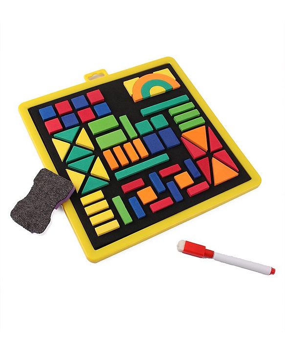 Babyhug Play N Learn Double Side Board with 102 Magnetic Shapes| Playset With Write & Wipe Feature| Puzzle Book with 300+ Patterns| 1 Sketch Pen and Duster Learning and Educational Toy for 4-6 Years Kids| Gifting Toy| BIS Certified
