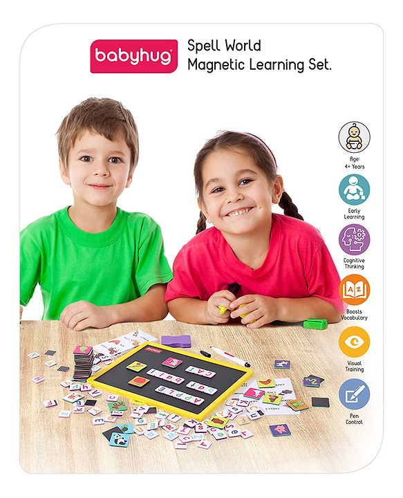 Babyhug Spell World Magnetic Learning Set - 96 Pictures & 144 Alphabets | Fun Magnetic Board | Word Building & Spelling Practice | Enhances Vocabulary, Memory & Problem-Solving Skills | BIS Certified