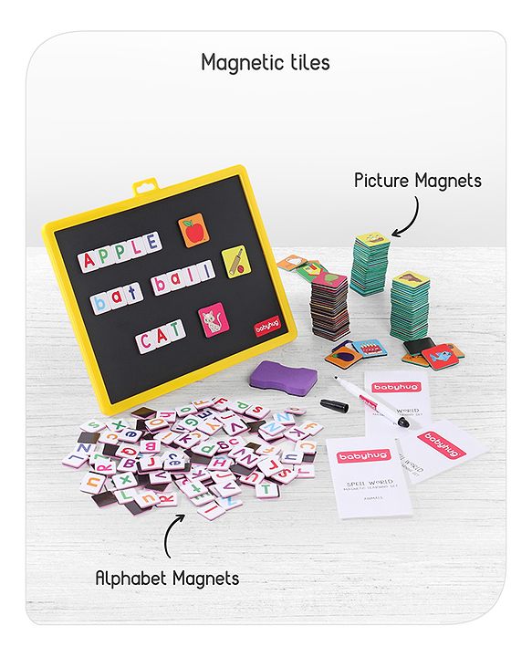 Babyhug Spell World Magnetic Learning Set - 96 Pictures & 144 Alphabets | Fun Magnetic Board | Word Building & Spelling Practice | Enhances Vocabulary, Memory & Problem-Solving Skills | BIS Certified