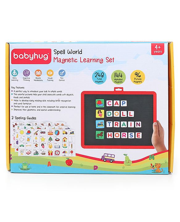 Babyhug Spell World Magnetic Learning Set - 96 Pictures & 144 Alphabets | Fun Magnetic Board | Word Building & Spelling Practice | Enhances Vocabulary, Memory & Problem-Solving Skills | BIS Certified