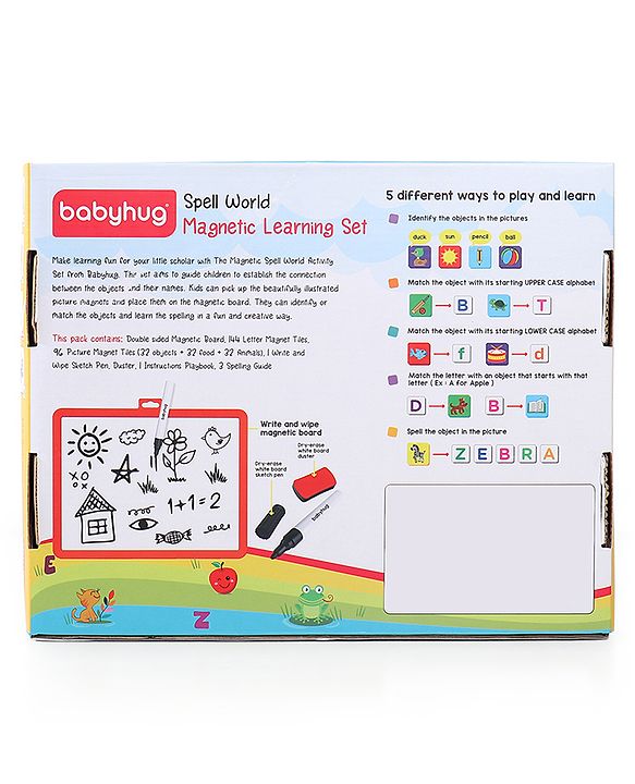 Babyhug Spell World Magnetic Learning Set - 96 Pictures & 144 Alphabets | Fun Magnetic Board | Word Building & Spelling Practice | Enhances Vocabulary, Memory & Problem-Solving Skills | BIS Certified
