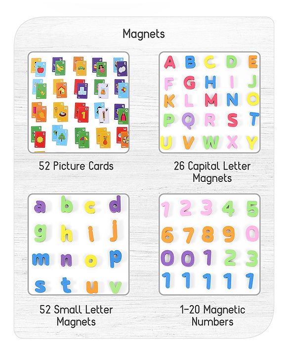 Babyhug Stepping Stones Magnetic Writing Activity Kit - 52 Pictures & 108 Magnets | Learning Tool For Writing & Recognition | Builds Language Skills, Hand-Eye Coordination & Creativity | BIS Certified