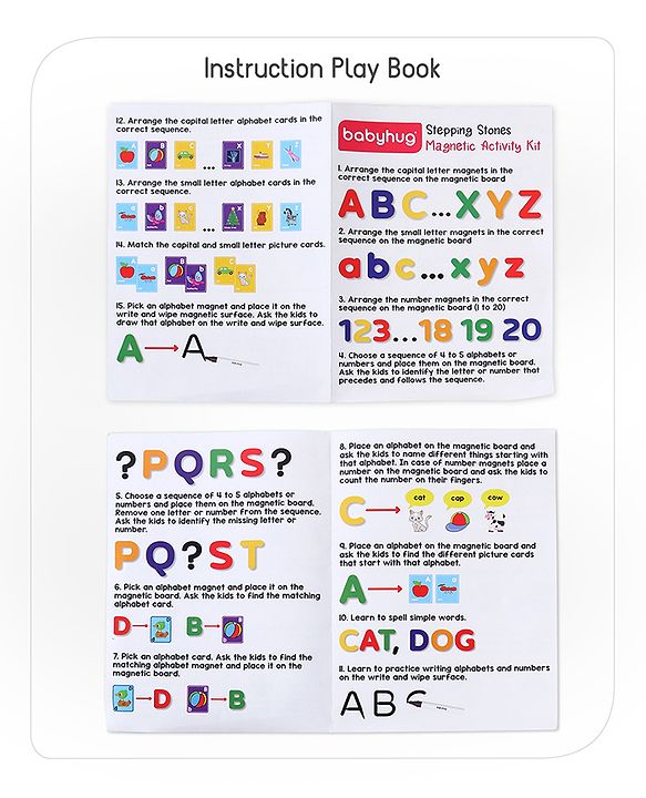 Babyhug Stepping Stones Magnetic Writing Activity Kit - 52 Pictures & 108 Magnets | Learning Tool For Writing & Recognition | Builds Language Skills, Hand-Eye Coordination & Creativity | BIS Certified