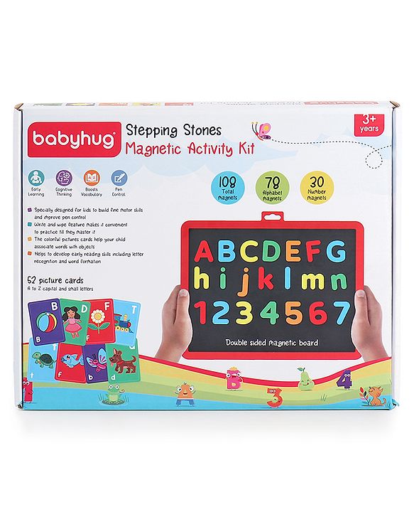 Babyhug Stepping Stones Magnetic Writing Activity Kit - 52 Pictures & 108 Magnets | Learning Tool For Writing & Recognition | Builds Language Skills, Hand-Eye Coordination & Creativity | BIS Certified