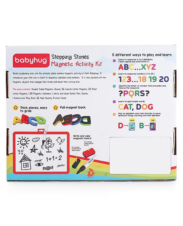 Babyhug Stepping Stones Magnetic Writing Activity Kit - 52 Pictures & 108 Magnets | Learning Tool For Writing & Recognition | Builds Language Skills, Hand-Eye Coordination & Creativity | BIS Certified