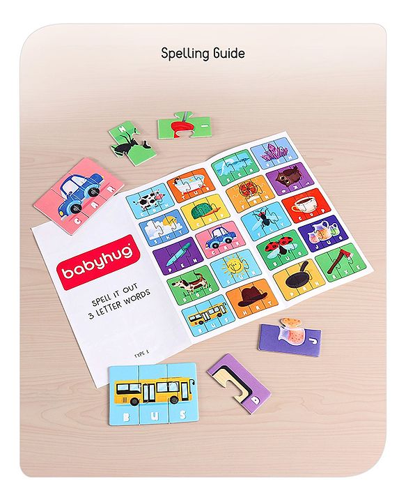 Babyhug Premium Kids Spell and Learn 150 Pieces Puzzle| 50 Three Letter Words - Beautiful Colorful Pictures| Educational and Learning Jigsaw| BIS Certified| 3 Years+