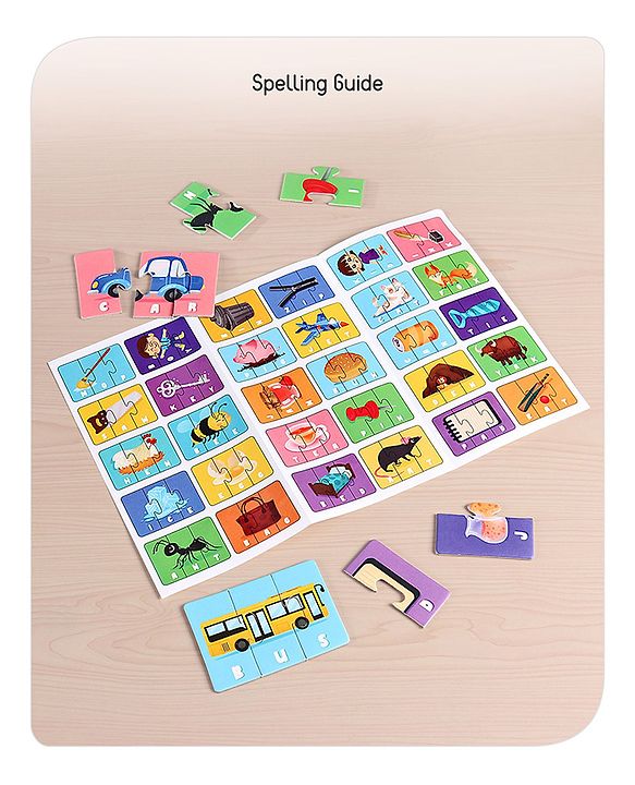 Babyhug Premium Kids Spell and Learn 150 Pieces Puzzle| 50 Three Letter Words - Beautiful Colorful Pictures| Educational and Learning Jigsaw| BIS Certified| 3 Years+