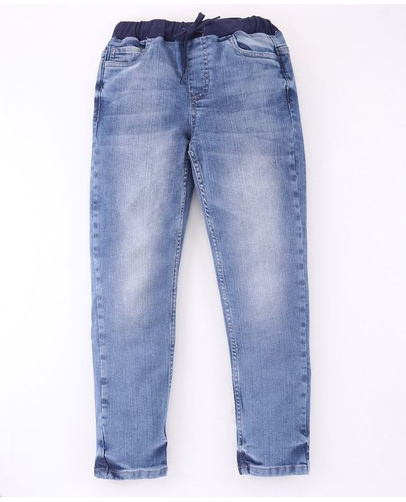 Pine Kids Full Length Denim Jeans With Knitted Waist Band - Blue