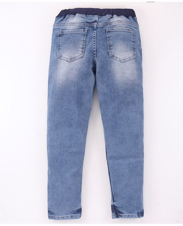 Pine Kids Full Length Denim Jeans With Knitted Waist Band - Blue