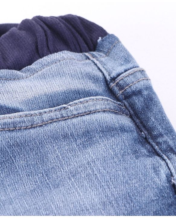 Pine Kids Full Length Denim Jeans With Knitted Waist Band - Blue