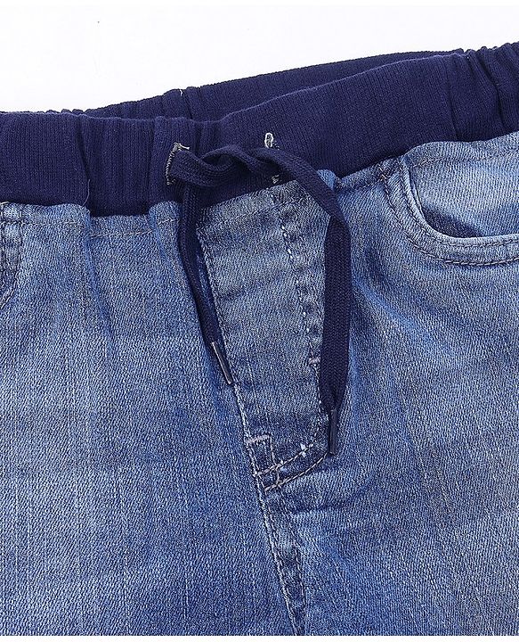 Pine Kids Full Length Denim Jeans With Knitted Waist Band - Blue