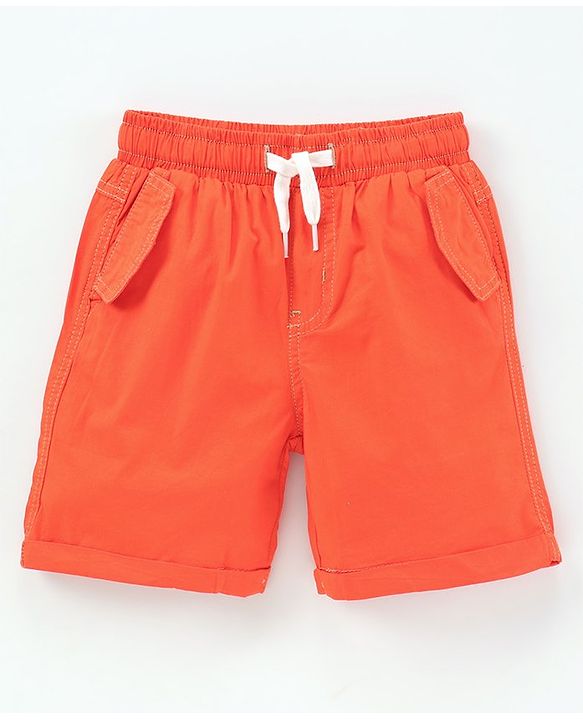 Pine Kids Cotton Lycra Woven Solid Color Shorts - Orange