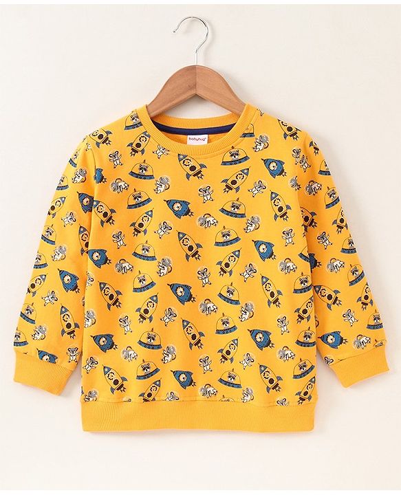 Babyhug Full Sleeves Sweatshirt Rocket Print - Yellow