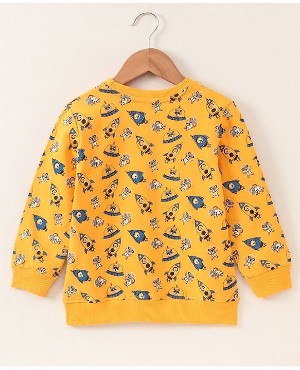 Babyhug Full Sleeves Sweatshirt Rocket Print - Yellow