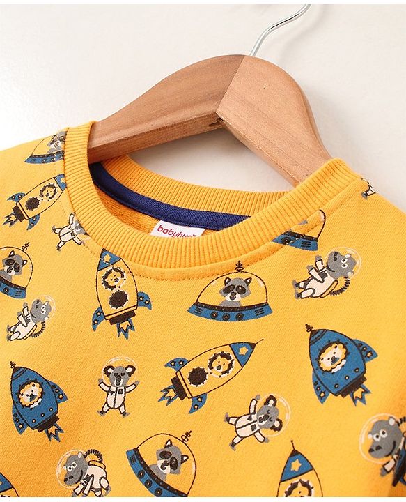 Babyhug Full Sleeves Sweatshirt Rocket Print - Yellow