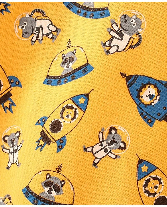 Babyhug Full Sleeves Sweatshirt Rocket Print - Yellow