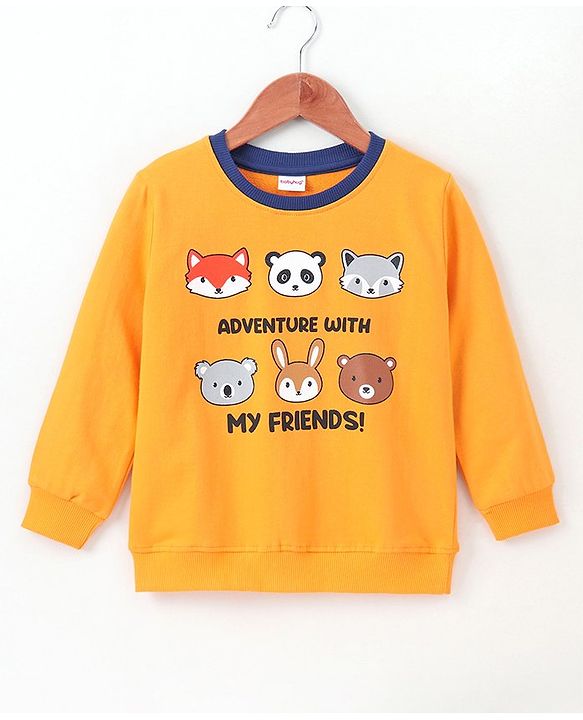 Babyhug Full Sleeves Pull Over Sweatshirt Animal Graphics - Mustard