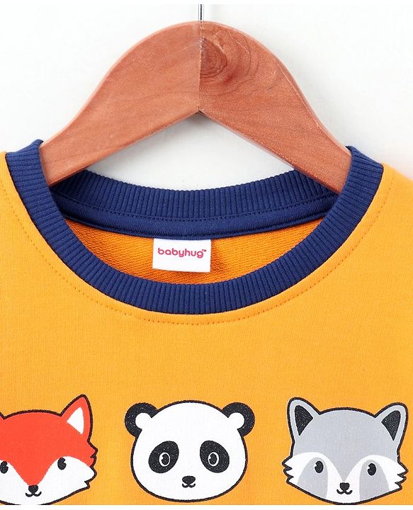 Babyhug Full Sleeves Pull Over Sweatshirt Animal Graphics - Mustard