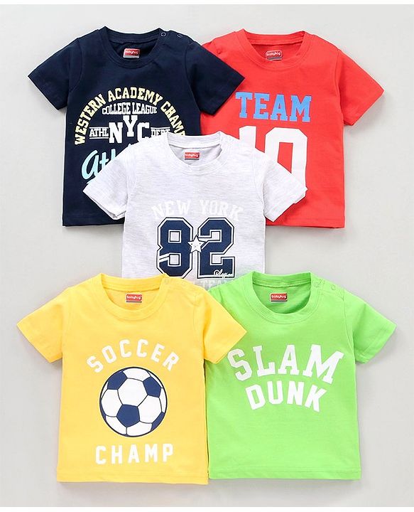 Babyhug Half Sleeves T-shirt Text Print Pack of 5 - Multicolor