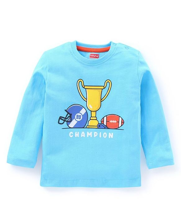 Babyhug Full Sleeves Printed Tee Pack of 3  - Sky & Navy Blue Red